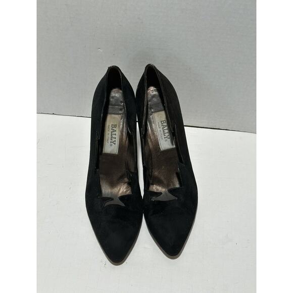 BALLY Vintage Avant Garde Black Suede Heel Pumps Sz 9 - Made in Italy Cut Edges - Picture 2 of 11